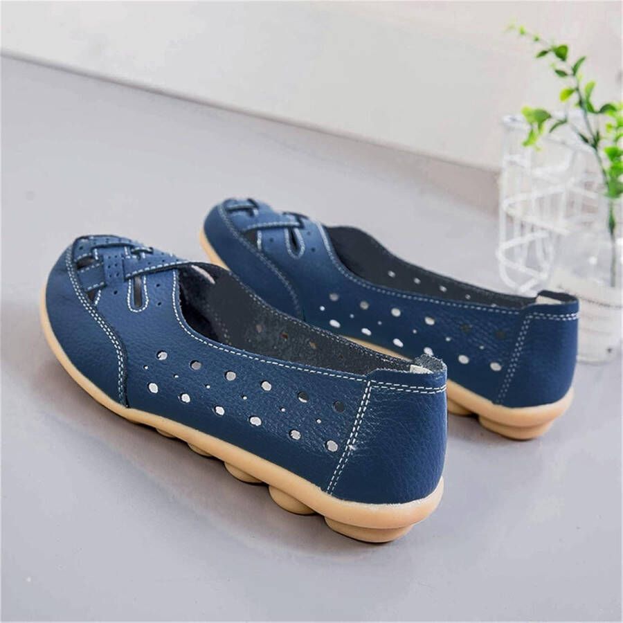 Women's Comfortabele Leren Loafers met Uitgehold Ontwerp Casual Mocassins voor Dames Marineblauw EU Zachte Wandelschoenen
