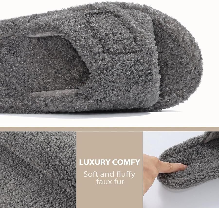 Womens Fuzzy Arch Ondersteuning Slippers Orthopedische Comfortabele Verstelbare Open Teen House Schoenen Pantoffels plantaire fasciitis ergonomisch voetbed verstelbare klittenbandsluiting zachte traagschuim demping