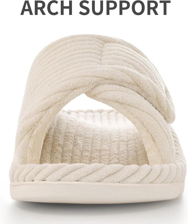 Womens Fuzzy Arch Ondersteuning Slippers Orthopedische Comfortabele Verstelbare Open Teen House Schoenen Pantoffels plantaire fasciitis ergonomisch voetbed verstelbare klittenbandsluiting zachte traagschuim demping