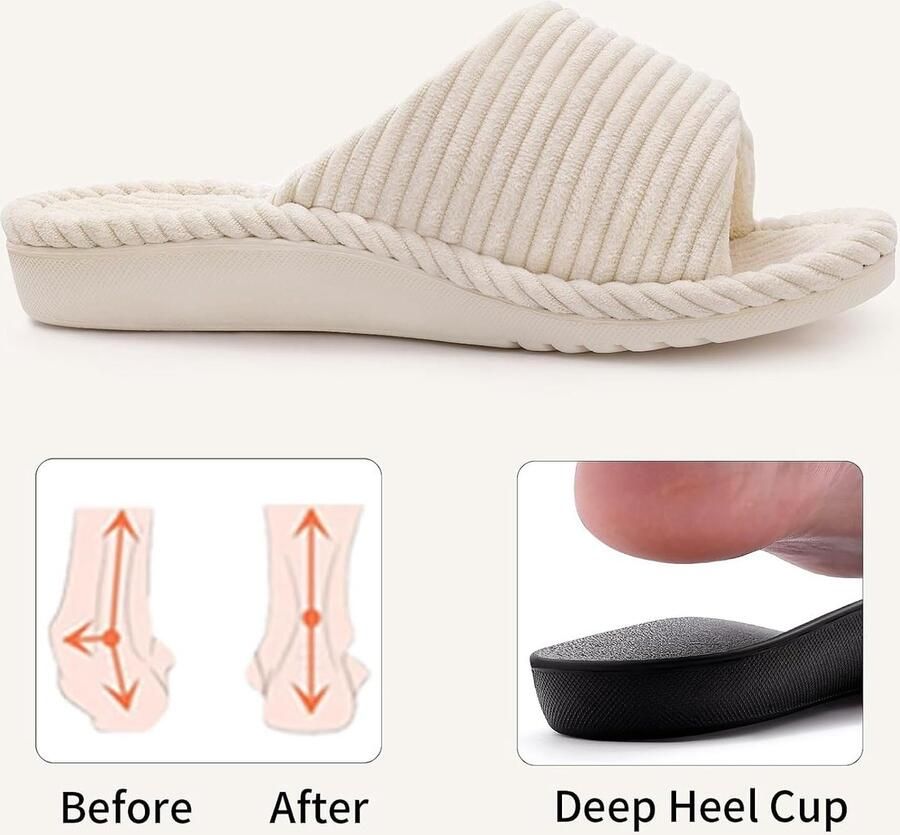 Womens Fuzzy Arch Ondersteuning Slippers Orthopedische Comfortabele Verstelbare Open Teen House Schoenen