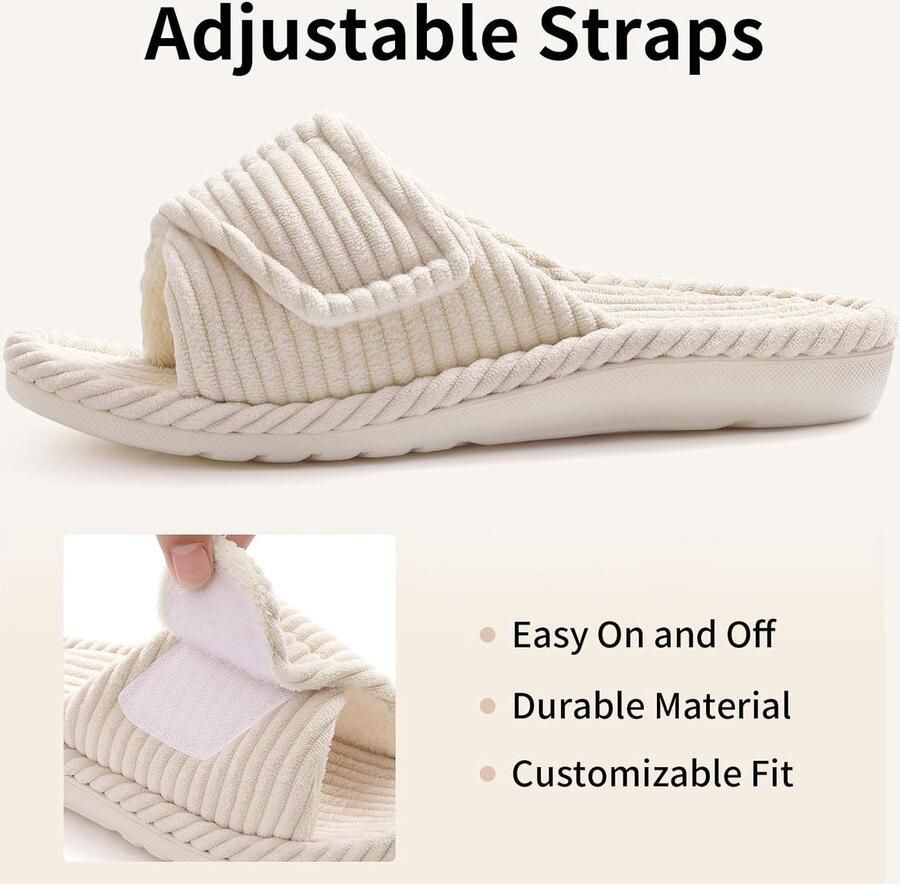 Womens Fuzzy Arch Ondersteuning Slippers Orthopedische Comfortabele Verstelbare Open Teen House Schoenen