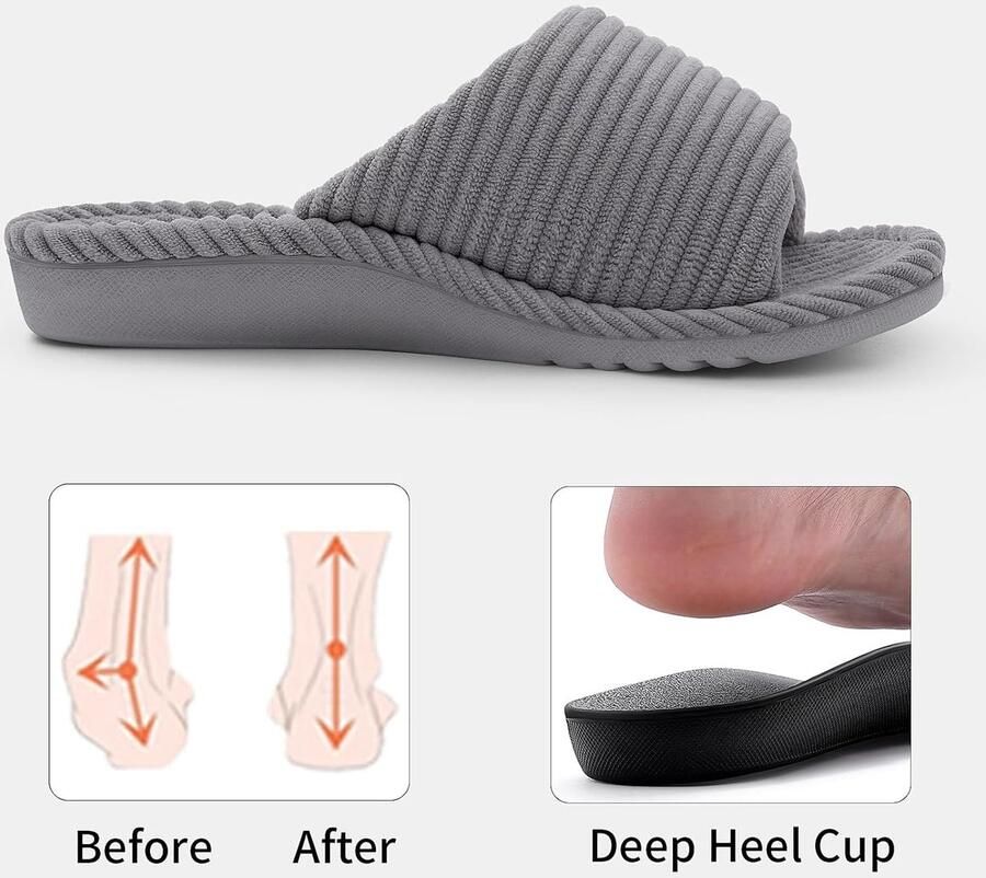 Womens Fuzzy Arch Ondersteuning Slippers Orthopedische Comfortabele Verstelbare Open Teen House Schoenen