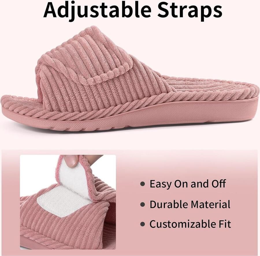 Womens Fuzzy Arch Ondersteuning Slippers Orthopedische Comfortabele Verstelbare Open Teen House Schoenen