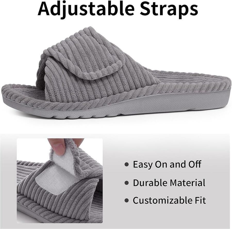 Womens Fuzzy Arch Ondersteuning Slippers Orthopedische Comfortabele Verstelbare Open Teen House Schoenen