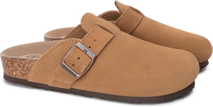 Womens klompen slip-on aardappel schoenen lederen muiltjes met suède kurk voetbed