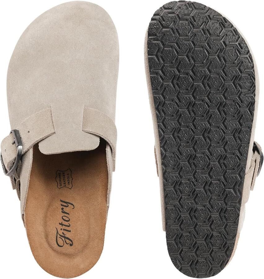 Womens klompen slip-on aardappel schoenen lederen muiltjes met suède kurk voetbed