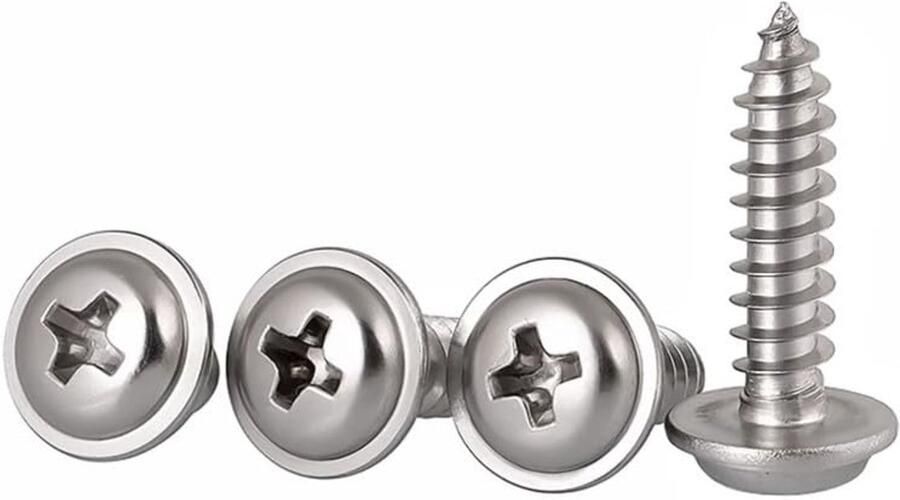 X 12mm 50 Pcs Ronde kop Zelfborende schroeven Met sluitring Roestvrij staal 304 Kruiskop Bolle kop Houtschroef