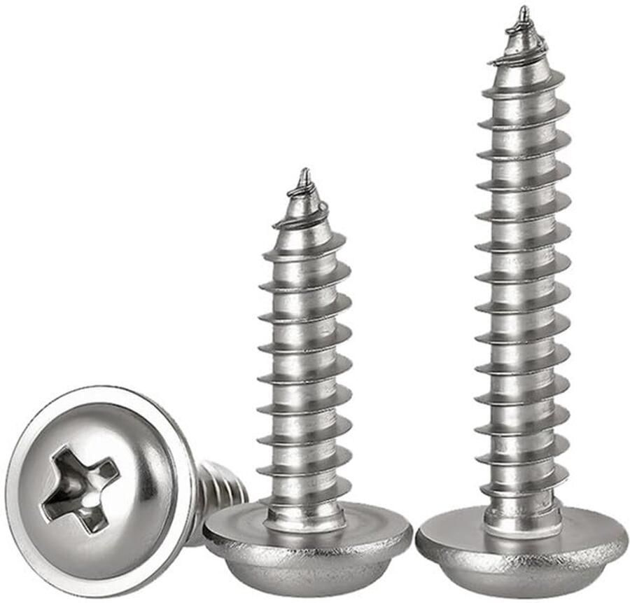 X 8mm 50 Pcs Ronde kop Zelfborende schroeven Met sluitring Roestvrij staal 304 Kruiskop Bolle kop Houtschroef