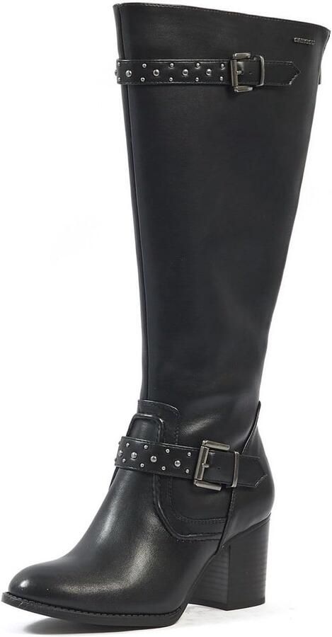 XL Laarzen met Brede Kuit en Elastische Band Zwart PU Leer met Hak