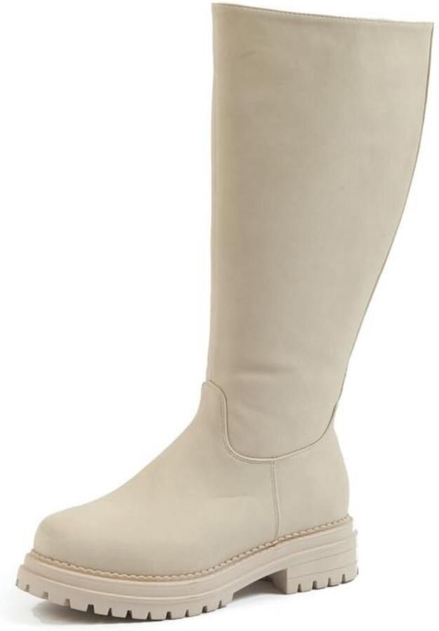 XL laarzen met brede kuit in beige Comfortabele en modieuze keuze