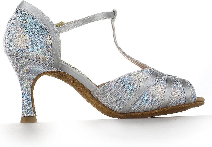 Y20524 Latin Dames Sandalen Uitlopende Hak Supersatijn Sprankelende Glitter Dans Schoenen