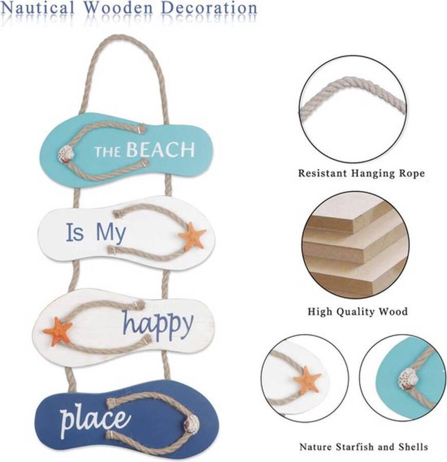 YiYa Nautisch strand flip flop muur orna t houten slippers decoratie oceaan woondecor wit blauw