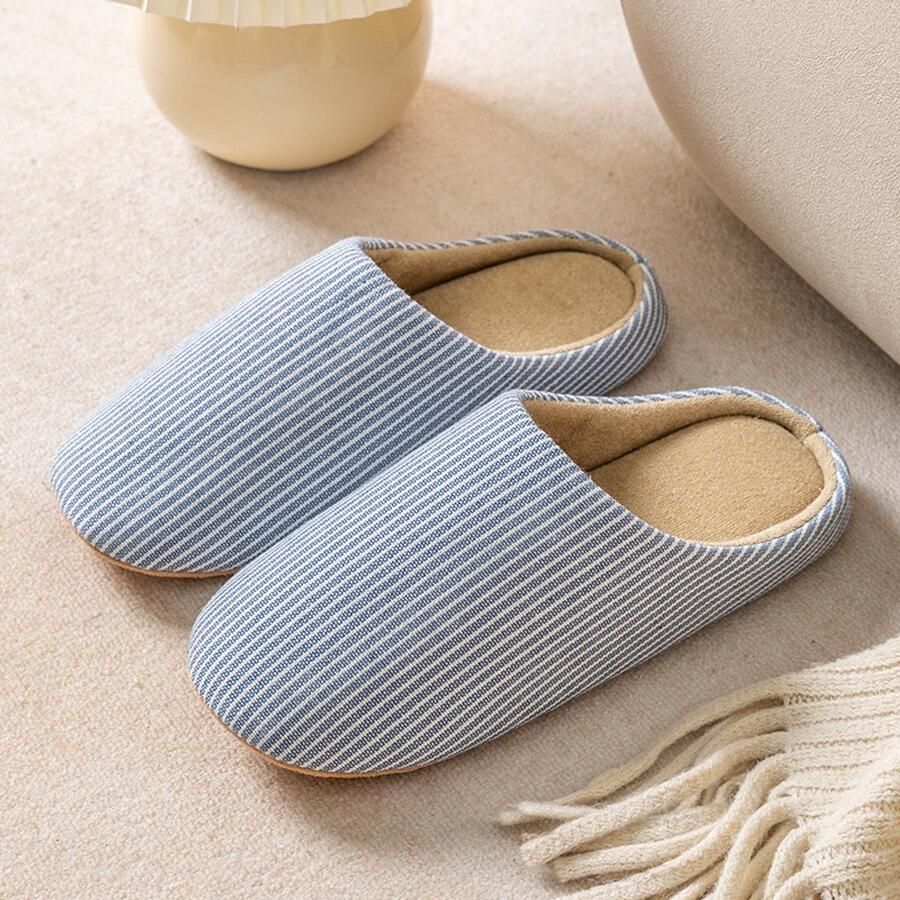 Zachte antislip katoenen slippers met memory foam comfortabele en warme winterslippers voor thuis plat en antislip blauw )