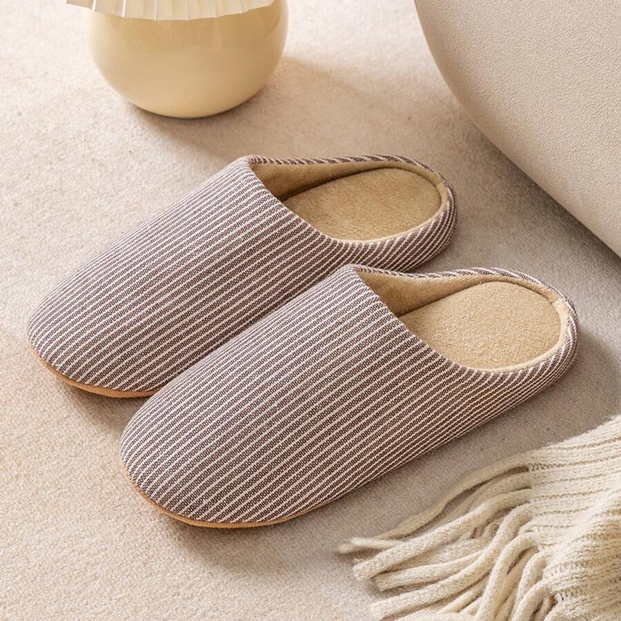 Zachte antislip katoenen slippers met memory foam comfortabele en warme winterslippers voor thuis plat en antislip koffiebruin )