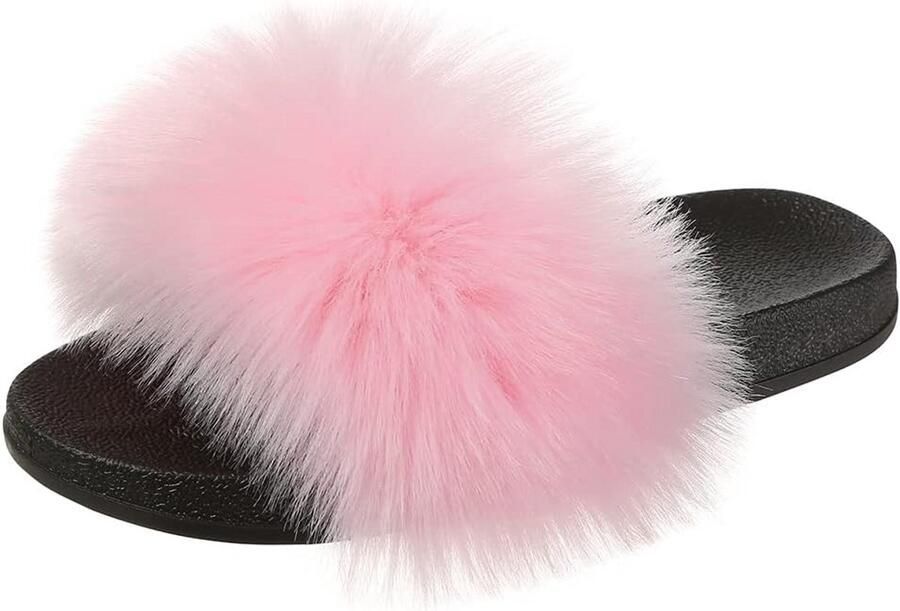 Zachte Binnenpantoffels Dames Zomer Slippers met Imitatiebont Comfortabele Pluche Sandalen