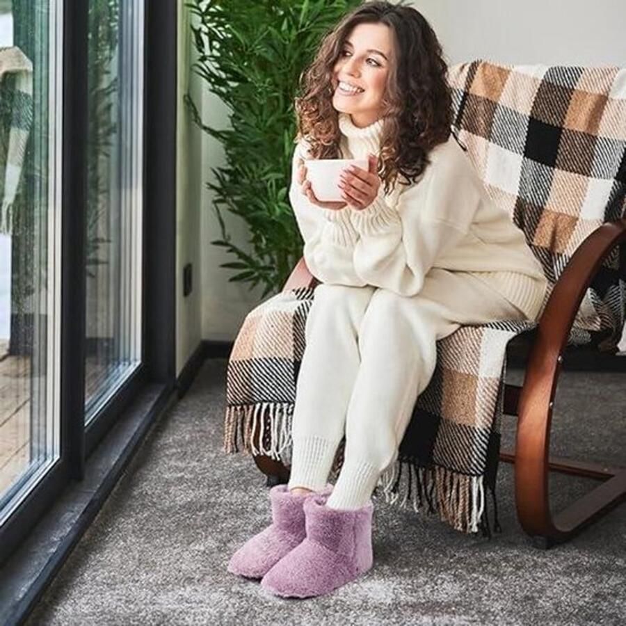Zachte elektrische voetenwarmer pantoffels voor en USB verwarmde pantoffels voor binnen en buiten comfort pluche materiaal - Foto 1