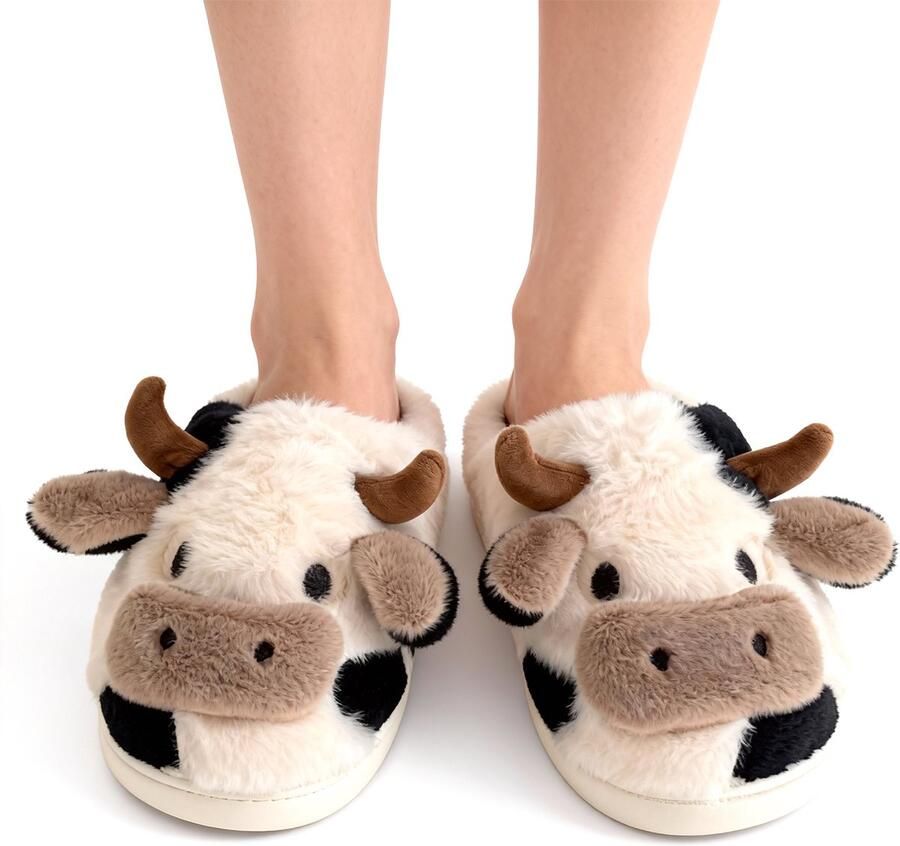 Zachte en warme katoenen slippers koeienprint dierenpantoffels antislip en ademend comfortabele slippers voor de herfst en winter schattige pluche slippers met koeienprint geschikt voor binnen en buiten voetlengte 260 mm - Foto 2