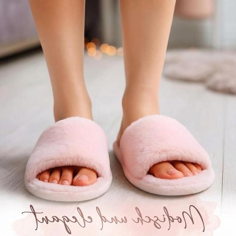 Zachte en Warme Pluche Slippers voor Dames met 2 Paar Kousen Antislip Thermisch Ideaal voor Wintergebruik )