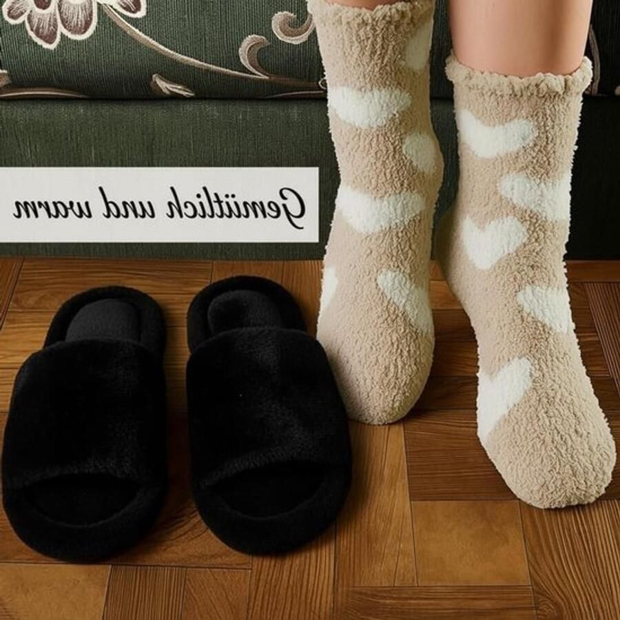 Zachte en Warme Pluche Slippers voor Dames met 2 Paar Sokken Antislip Open Slippers voor Winter