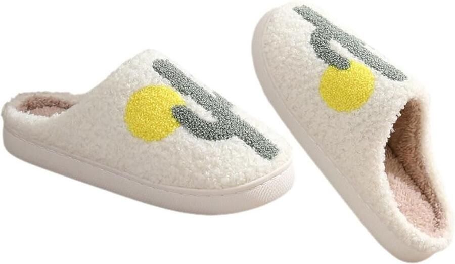 Comfortabele warme pluche slippers voor dames met een zachte voering dikke zool en cactusdesign antislip voor binnen en buiten gebruik