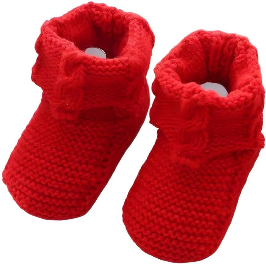 Zachte gebreide babyschoentjes Unisex Gebreide slofjes Warme gehaakte sokjes voor pasgeborenen 0–6 maanden Rood