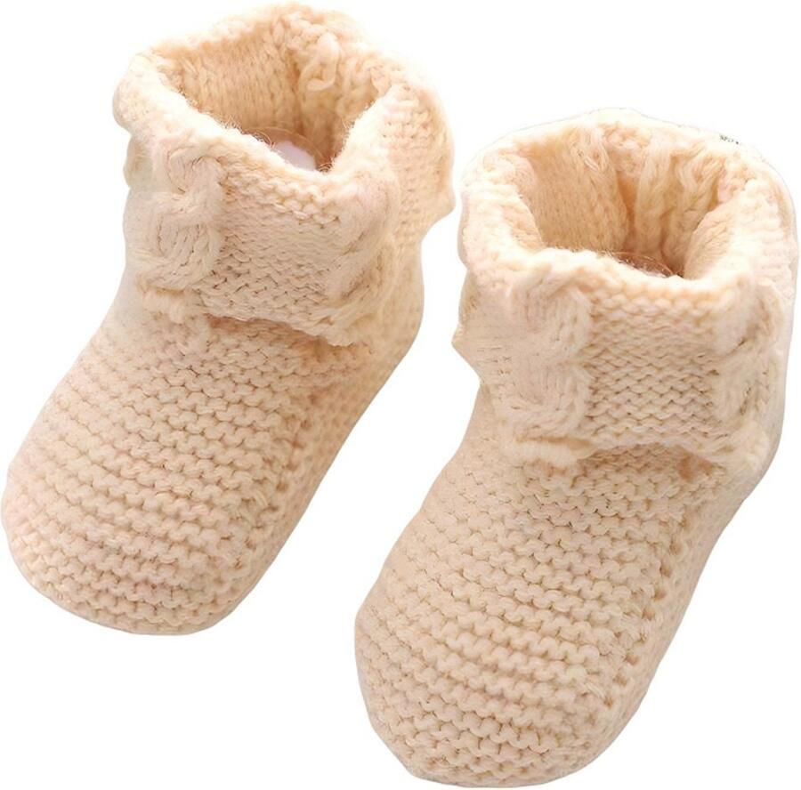 Zachte gebreide babyschoentjes Unisex Gebreide slofjes Warme gehaakte sokjes voor pasgeborenen 0–6 maanden Crème
