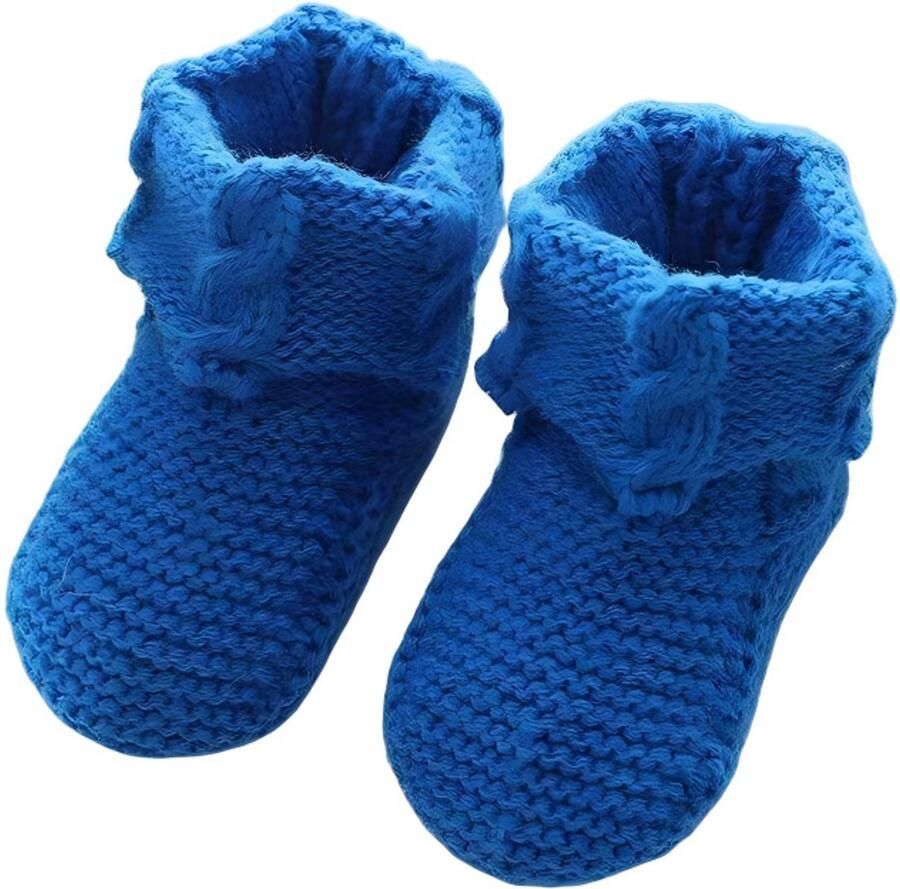 Zachte gebreide babyschoentjes Unisex Gebreide slofjes Warme gehaakte sokjes voor pasgeborenen 0–6 maanden Blauw