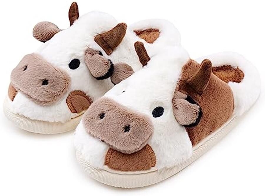 Zachte koe slippers Dierenpluche slippers voor en warme en comfortabele slippers voor binnen en buiten