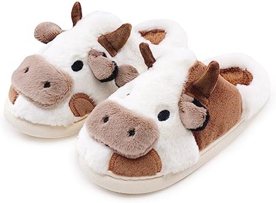Zachte koe slippers Dierenpluche slippers voor en warme en comfortabele slippers voor binnen en buiten
