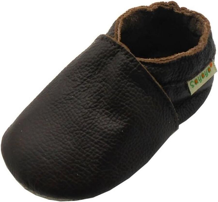 Zachte leren babyschoenen met soepele zool voor en