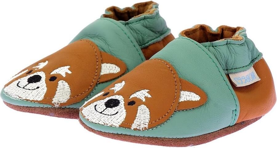 Zachte Leren Slofjes voor Baby Jongens met Beer Motief
