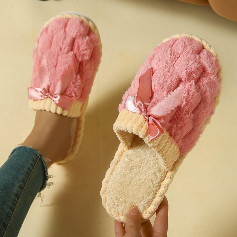 Zachte pluche katoenen pantoffels Warme huisslippers Geschikte voetlengte Pantoffels roze