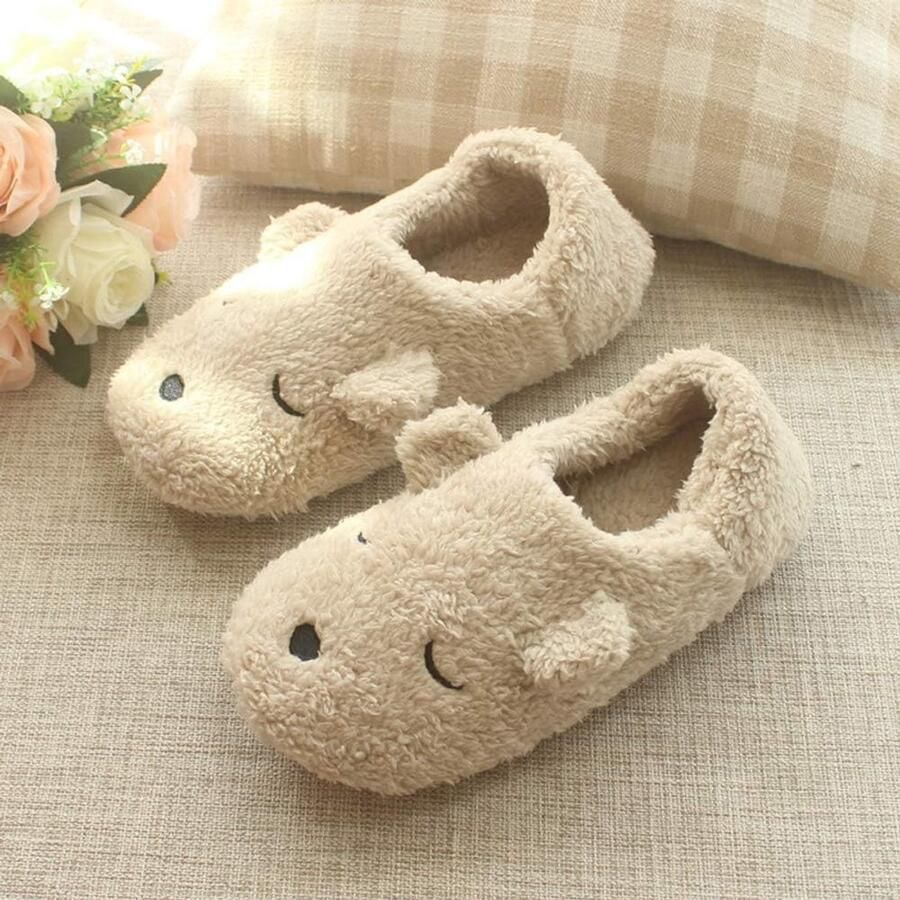 Zachte Pluche Pantoffels Beige 36 37 EU Schattige Cartoon Beer Voor Winter en Herfst