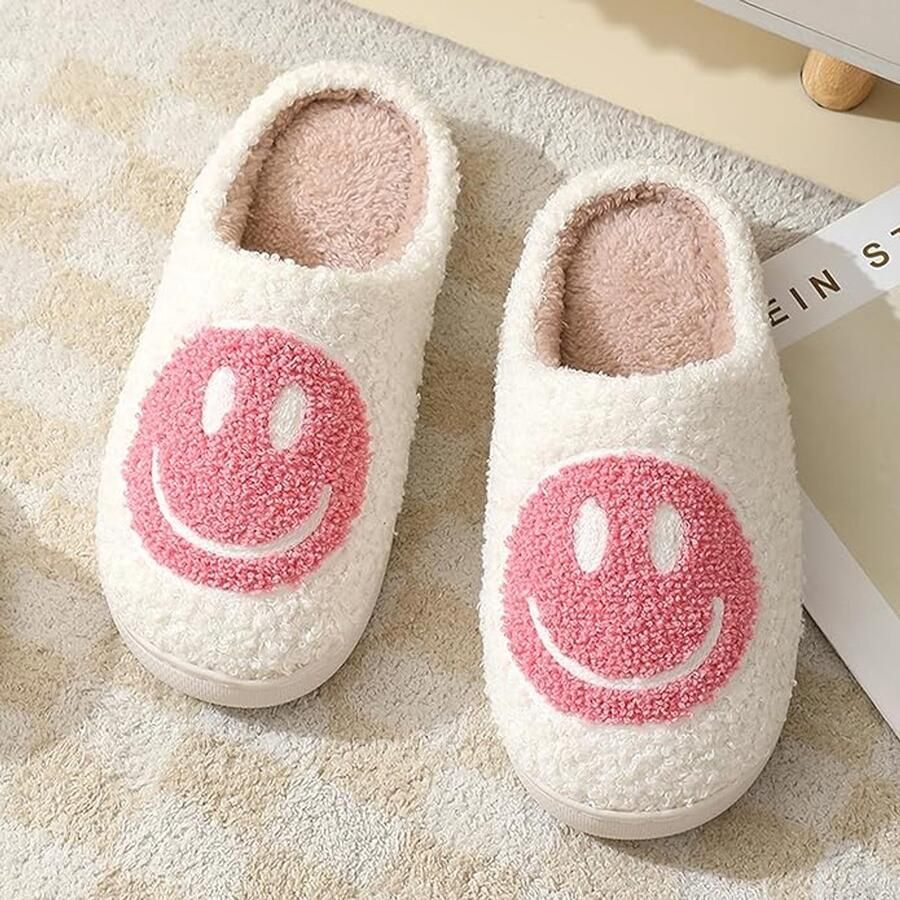 Zachte Pluche Pantoffels Met Vrolijk Gezicht voor en nen Comfortabel en Trendy voor Binnen en Buiten Moderne Slippers roze- 1 Paar
