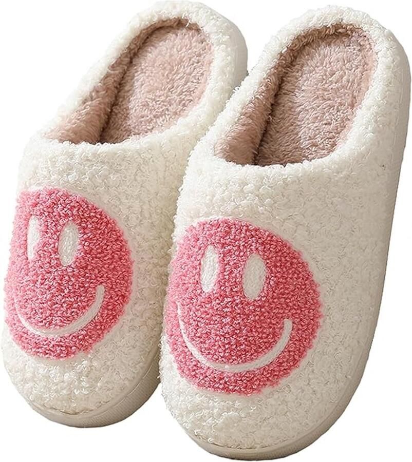 Zachte Pluche Pantoffels Met Vrolijk Gezicht voor en nen Comfortabel en Trendy voor Binnen en Buiten Moderne Slippers Grijs 1 Paar