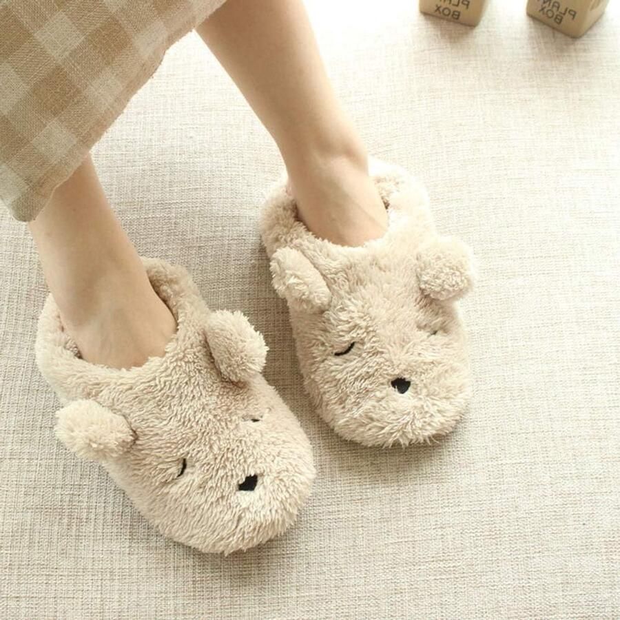 Zachte Pluche Slippers voor Stellen met Schattige Cartoon Beer Ideaal voor Winter Herfst en Lente Comfortabele Huisschoenen