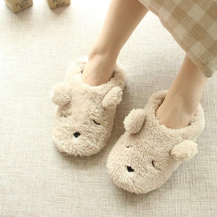 Zachte Pluche Slippers voor Stellen met Schattige Cartoon Beer voor Winter Lente en Herfst Comfortabele Huisschoenen in Maten