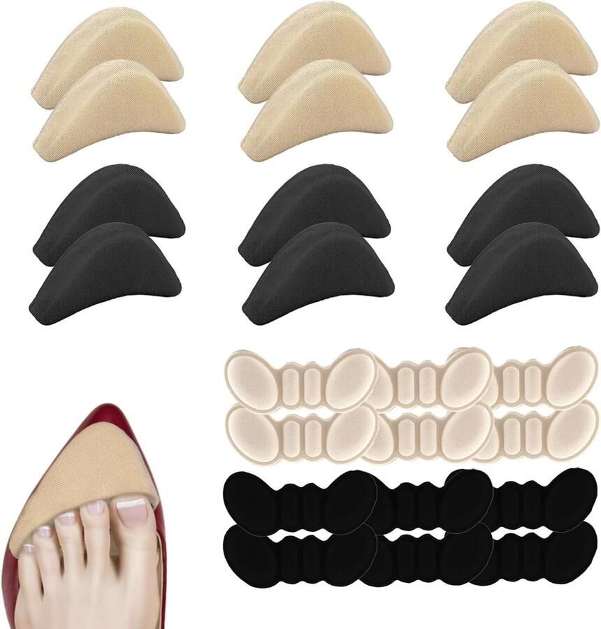 Zachte schoenvulset met 24 stuks verstelbare schoeninzetstukken en hielpatches voor optimale comfort ondersteuning en pasvorm in pumps sneakers en platte schoenen