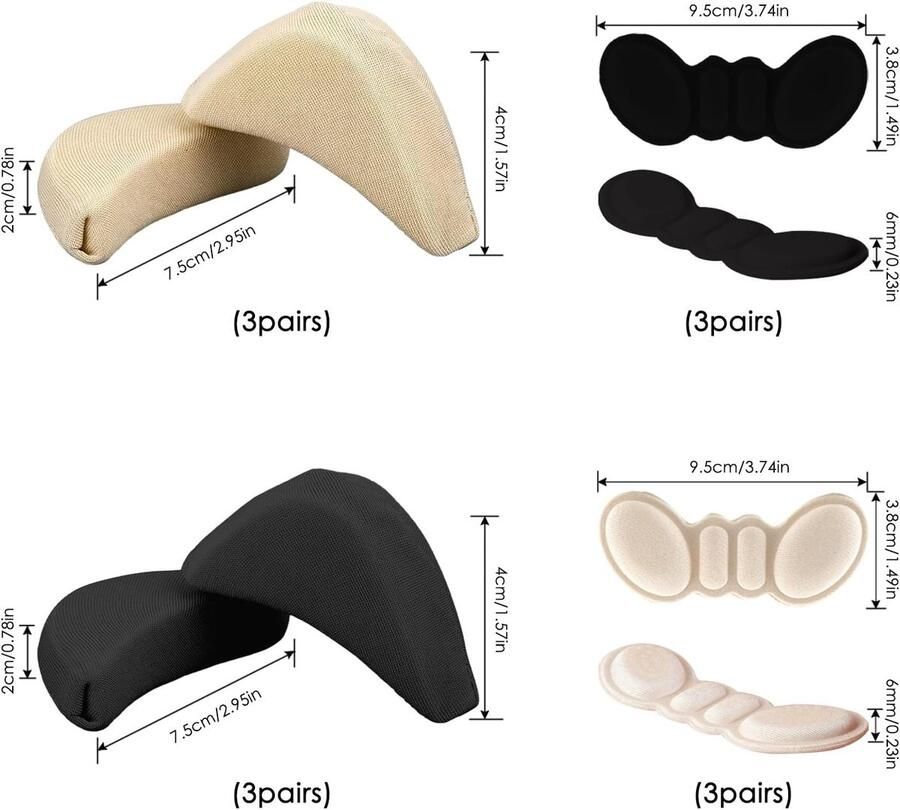 Zachte schoenvulset met 24 stuks verstelbare schoeninzetstukken en hielpatches voor optimale comfort ondersteuning en pasvorm in pumps platte schoenen en sneakers