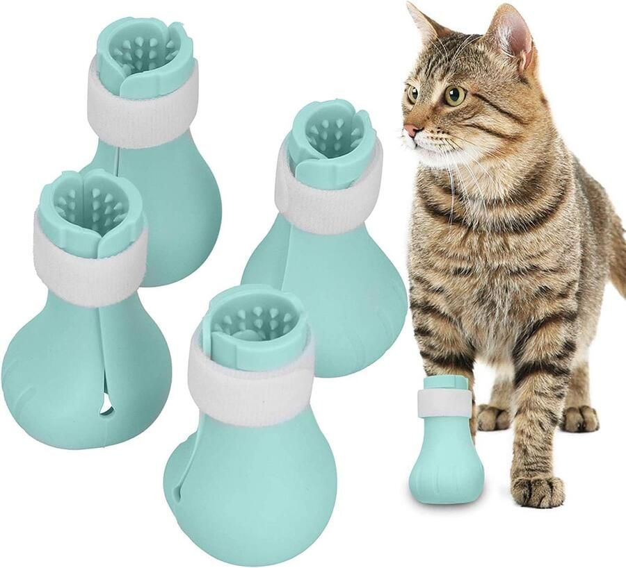 Zachte Siliconen Kattenlaarzen 4 Stuks Anti-Slip Bescherming voor Klauwen Krabpreventie en Dierenverzorging
