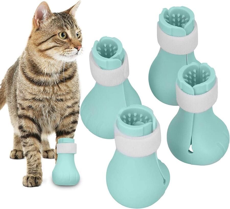 Zachte Siliconen Kattenlaarzen 4 Stuks Bescherming voor Klauwen Antislip en Veiligheid tijdens Verzorging en Bad