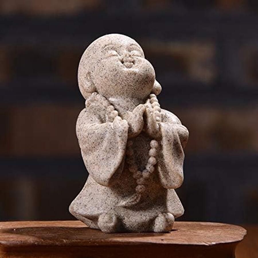 Zand kleine gebeden boeddha fengshui standbeeld Maitreya Boeddha sculptuur ambachtelijke home decor ornament figurine wit beige kleur (01 Beige)
