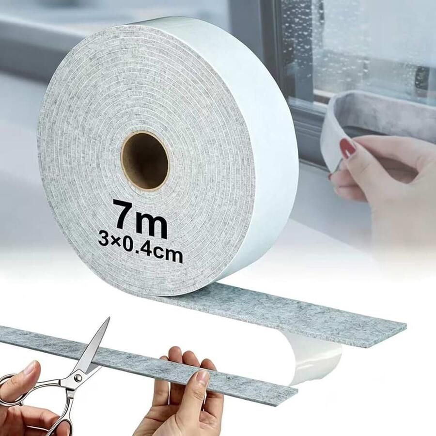 Zelfklevend 7 m x 4 mm viltband zelfklevend Viltband op maat te snijden condensabsorber anti-condensatie antislip geluidsarm voor stoelen meubels of ramen (grijs)