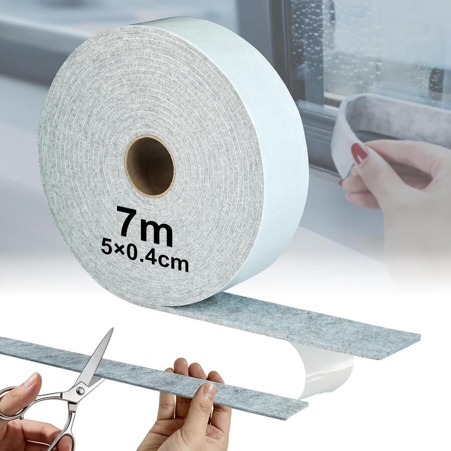 Zelfklevend 7 m x 4 mm viltband zelfklevend Viltband op maat te snijden condensabsorber anti-condensatie antislip geluidsarm voor stoelen meubels of ramen (grijs)