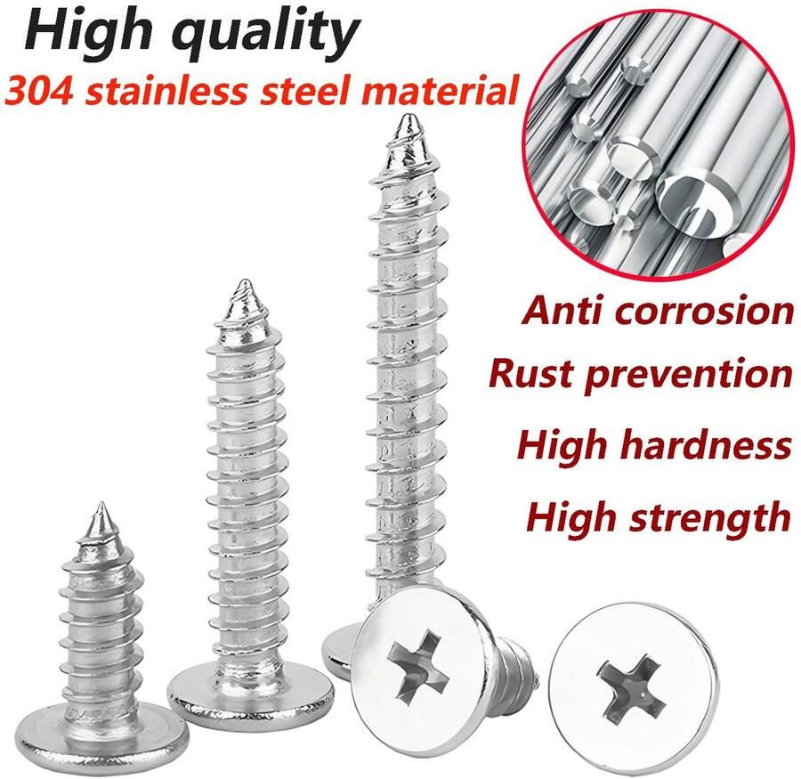Zelftappende Schroeven M4 x 14 mm Kruiskop Houtschroeven Roestvrij Staal Ultradunne Platte Kopschroef