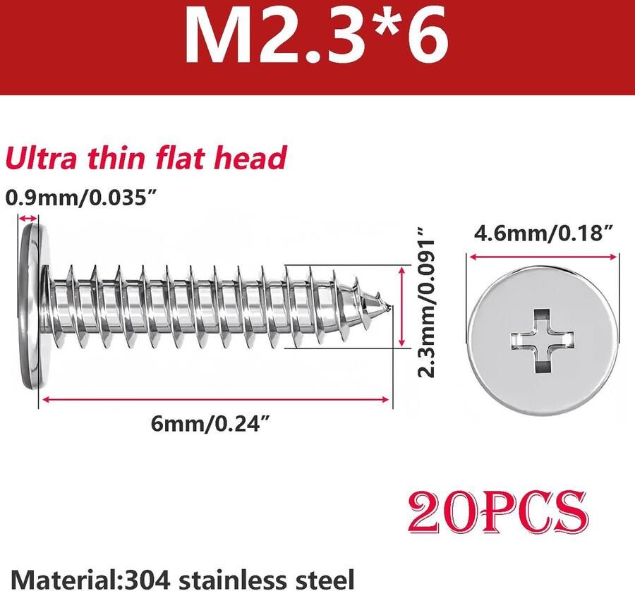 Zelftappende schroeven met platte kop Phillips M2 3 x 6 mm houtschroeven van roestvrij staal volledige schroefdraad kruiskopschroeven voor reparaties