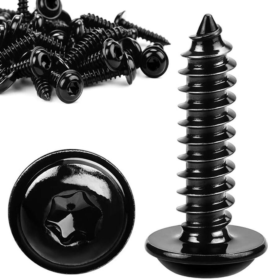 Zelftappende schroeven met verzonken kop M5 x 20 mm met roestvrijstalen sluitring Torx volledige schroefdraad zwart