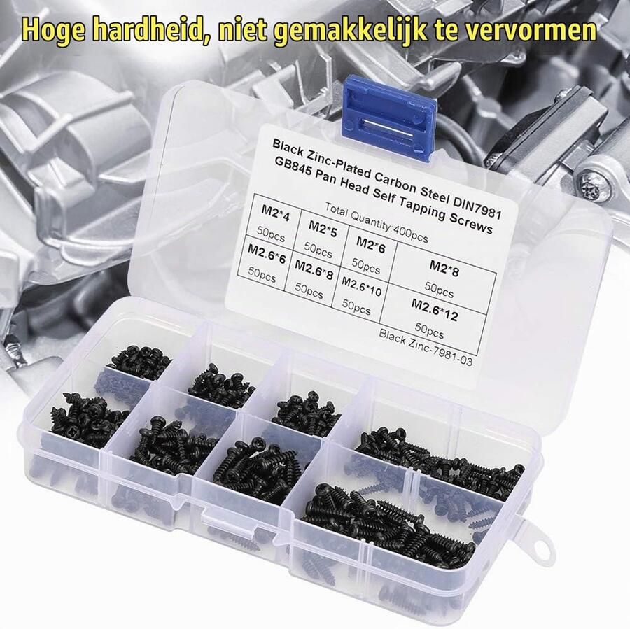 Zelftappende Schroevensets M2.6 M3 Zwart Phillips Pan Head Zelftappende Schroevenset Assortiment Pak van 400 stks schroeven