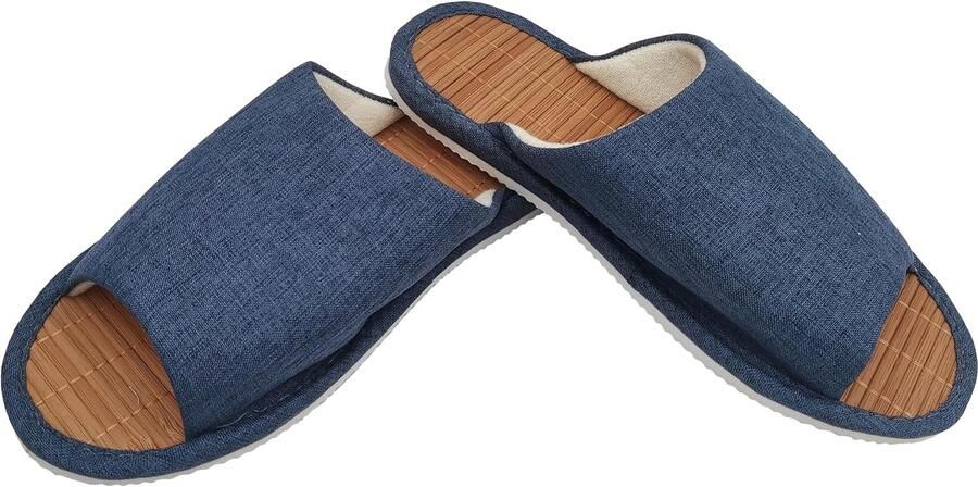Zen Heren Slippers Blauw Comfortabele Bamboe Voetbed Antislip