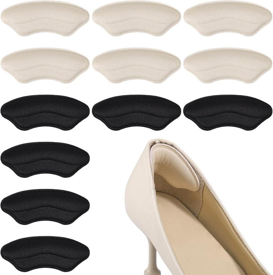 Zes Paar Heelpads voor Comfort en Bescherming Antislip Heelpads voor Sneakers en Schoenen in Zwart en Huidskleur